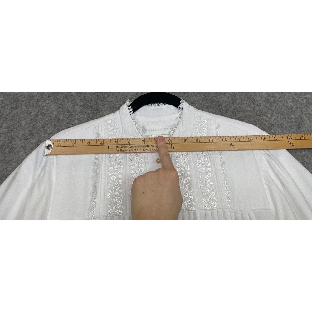 Eileen West Nightgown Womens M White Long Sleeve Embroidered Cotton Cottagecore